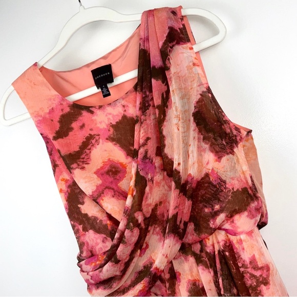 Chequer Orange/Peach/Brown Diamond Pattern Sleeveless Midi Dress | Size 4 - Picture 5 of 7